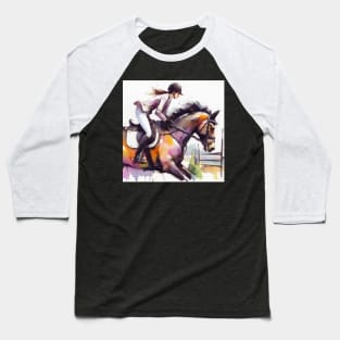 Artistic illustration of equestrian rider jumping a gate Baseball T-Shirt